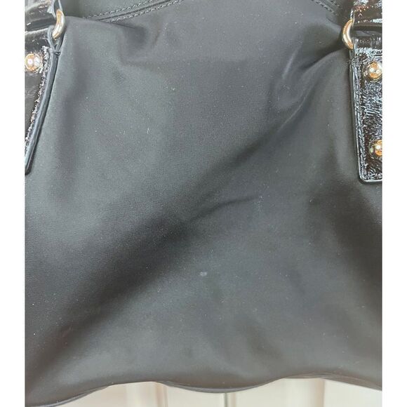 Kate Spade NY Black Nylon Purse Patent Leather Straps Carmen Fold Over Bag - Picture 15 of 16